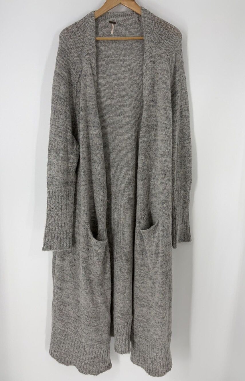 Free People Santa Cruz Sweater Size Large Gray Maxi Alpaca Long Cardigan Duster